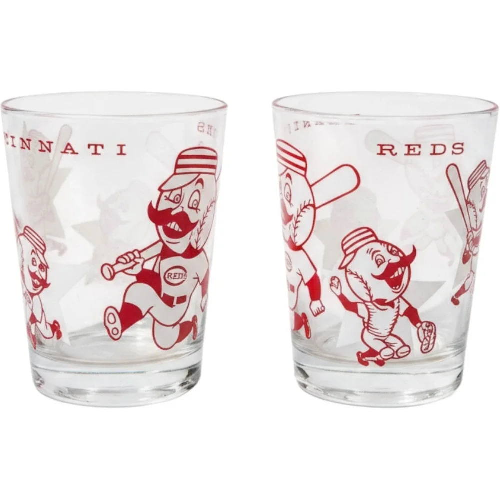 Cincinnati Reds Glass Tumbler Set Mr Redlegs Baseball Vintage 1960s Red White